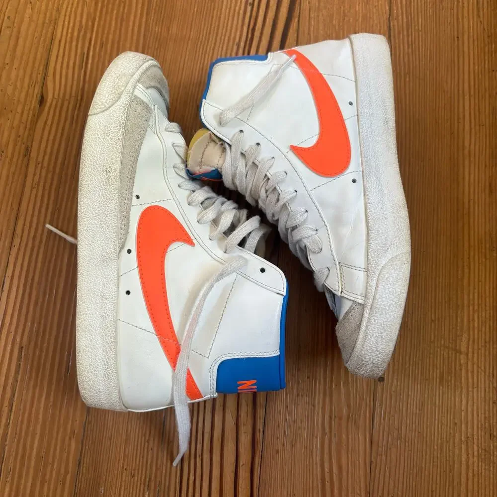 Nike Blazers white‎ royal blue neon orange high top lace up sneakers SIZE 7